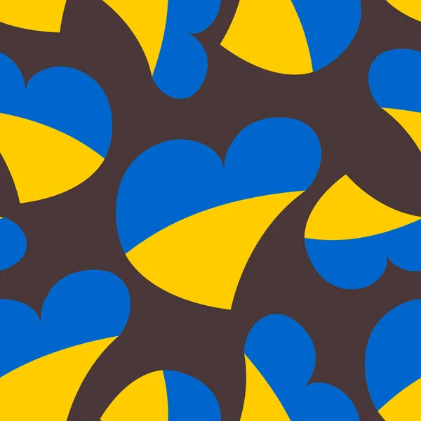 Seamless Pattern Cute Hearts Colors Ukrainian Flag Black Background — Stock Photo, Image