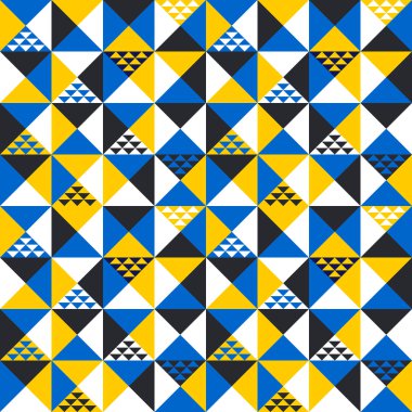 Polygonal seamless pattern. Trendy yellow and blue triangles. 