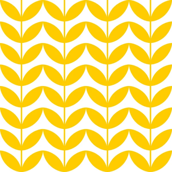 Geometric Symmetrical Seamless Pattern Yellow Vertical Spikelets Wheat Branches Leaves — Zdjęcie stockowe
