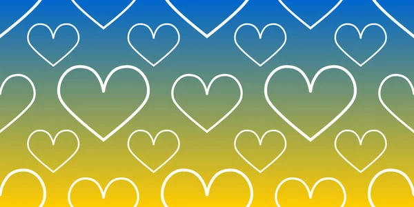 Hearts with a white outline on a gradient blue-yellow background. Horizontal banner template.