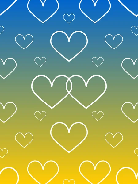 Hearts with a white outline on a gradient blue-yellow background. Vertical banner template.
