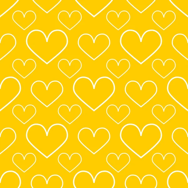 Herzen Mit Weißer Kontur Auf Gelbem Hintergrund Für Textilien Nahtlos — Stockfoto