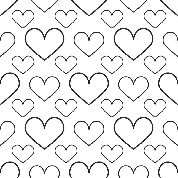 Hearts with a black outline on a white background for coloring. Seamless cute pattern.