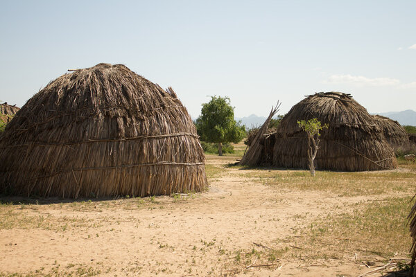Huts in the village tribe Arbore Ethiopia