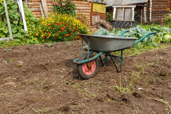 Empty wheelbarrow in the garden. — Stock Photo, Image