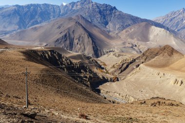 Jhong Khola Nehri. Kagbeni köyü yakınlarındaki nehir manzarası. Mustang Bölgesi, Nepal