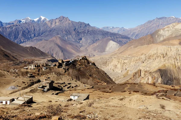 Jharkot Vista Villaggio Thapa Picco Himalaya Distretto Mustang Nepal — Foto Stock