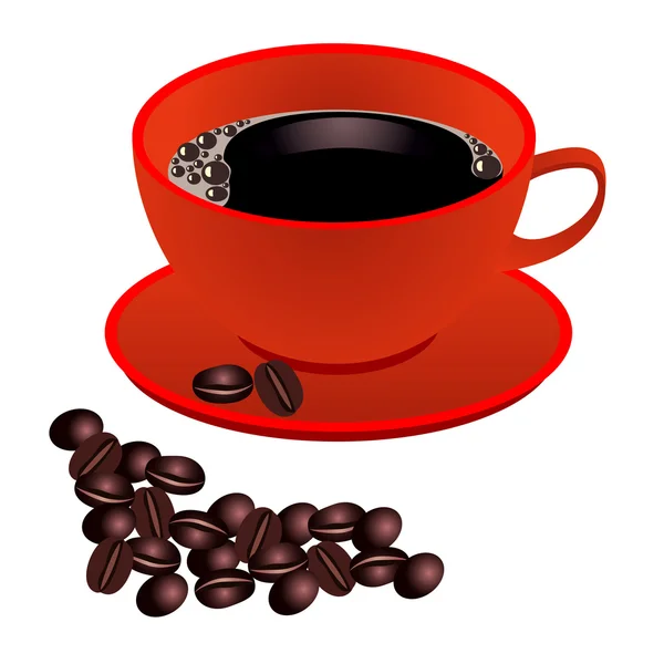 Red cup of coffee with beans — Stock Photo, Image