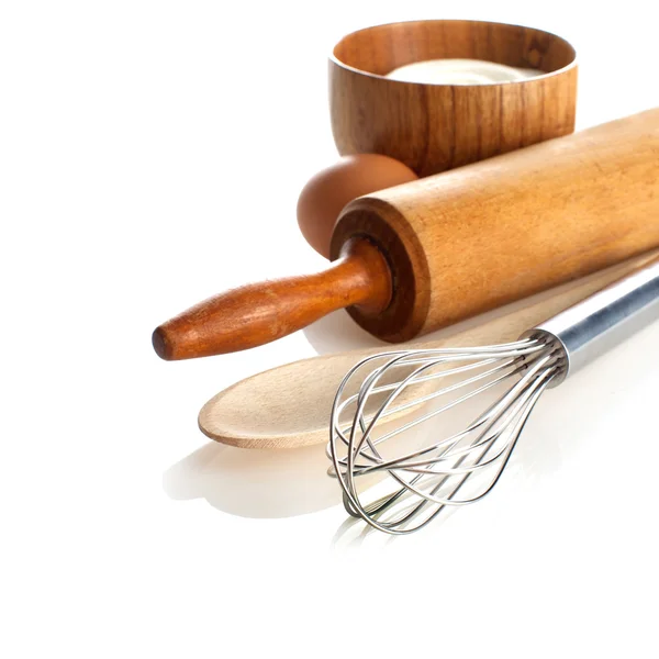 Ingredients and kitchen tools on white background. — Stock Photo, Image