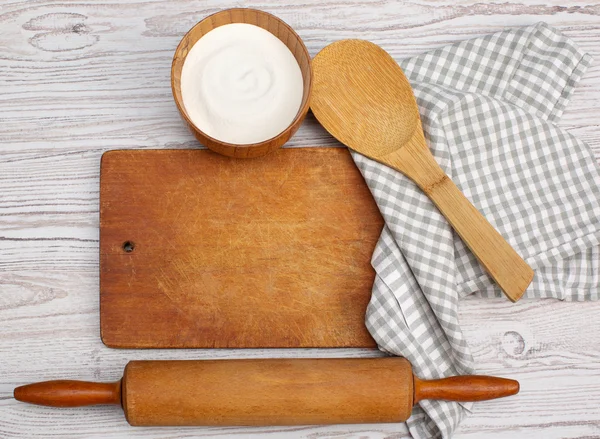 Concepto de cocina. Ingredientes y herramientas de cocina — Foto de Stock