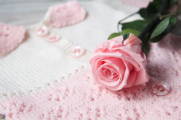 Pink roses on a baybe sweater — Stock Photo, Image