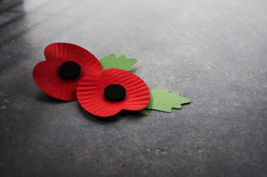 Dünya Savaşı 'nı anma günü. Kırmızı haşhaş savaşta ölenleri anmanın sembolüdür. Koyu taşlı arka planda kırmızı gelincikler