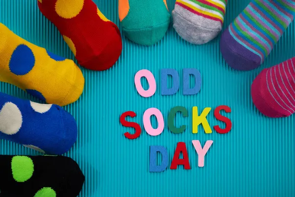 Odd Socks Day Day Lost Socks Lonely Socks Blue Background — Stock Photo, Image
