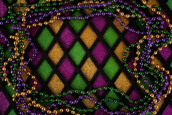 Cornice Mardi Gras Maschera Colorato Mardi Gras Perline Sfondo Forma — Foto Stock
