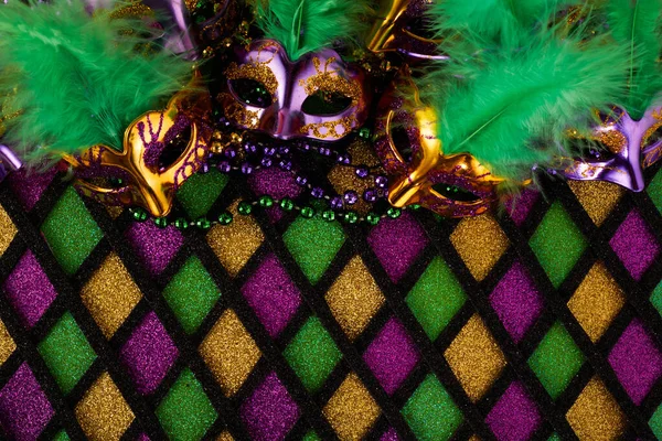 Quadro Mardi Gras Máscara Colorido Mardi Gras Grânulos Forma Diamante — Fotografia de Stock