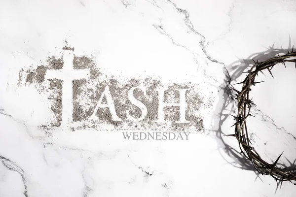 Ash wednesday, crucifix made of ash, dust as christian religion. Lent beginning — Stock Photo, Image