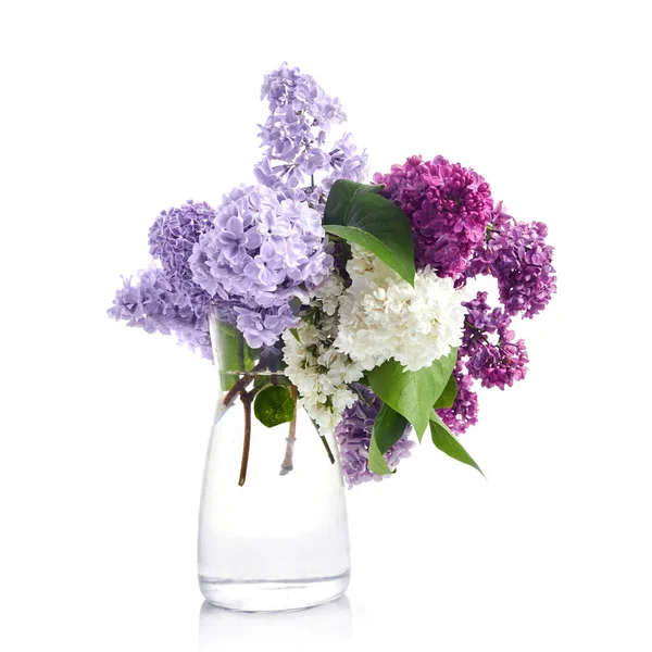 Букет Квітів Бузку Скляній Вазі Ізольований Білому Тлі — стокове фото