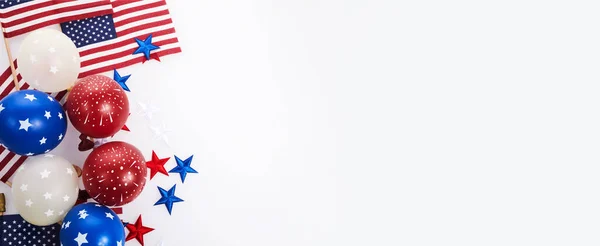 Hintergrund Zum Unabhängigkeitstag Mit Amerikanischen Flaggen Luftballons Sternen Juli — Stockfoto