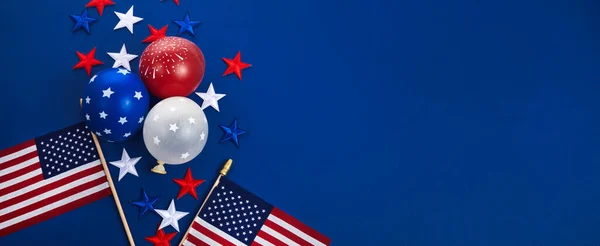Amerikan Bayraklı Balonlu Yıldızlı Bağımsızlık Günü Arkaplanı Temmuz Çerçevesi — Stok fotoğraf