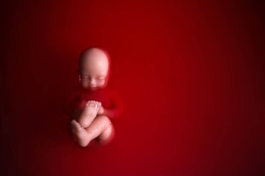 Abortion concept. Baby doll in the red blood looks like abortation