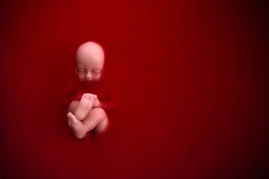 Abortion concept. Baby doll in the red blood looks like abortation