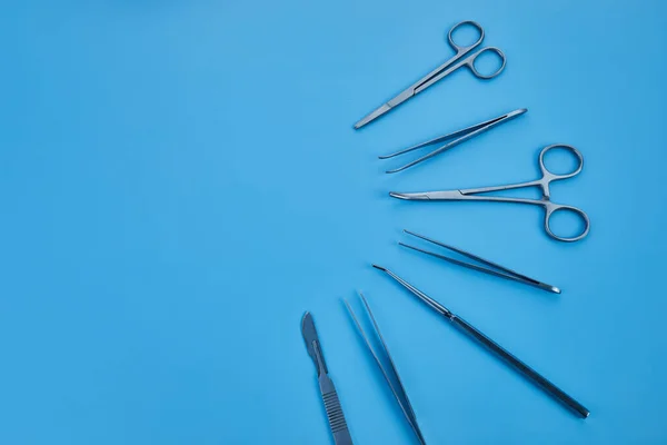 Surgical Equipment Surgery Desk Medical Tools Scissors Scalpel — стоковое фото