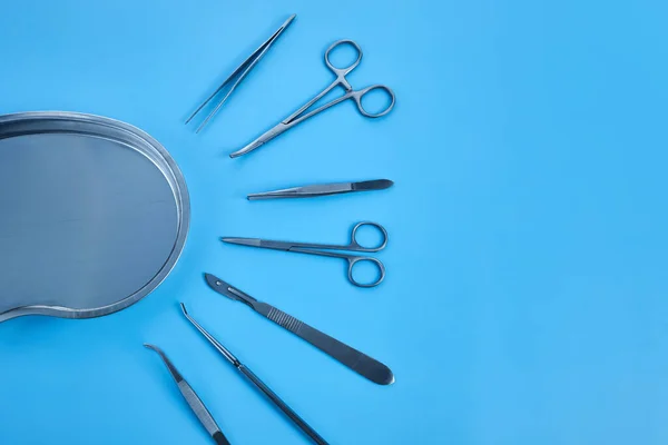 Surgical Equipment Surgery Desk Medical Tools Scissors Scalpel — Stock fotografie