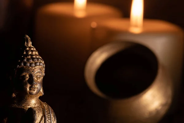 Image Energy Stones Aromatic Candles Meditate Silence Temple — Stock Photo, Image