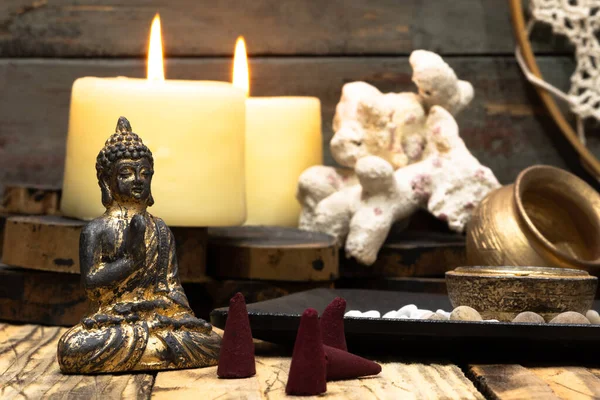Image Energy Stones Aromatic Candles Meditate Silence Temple — Foto Stock