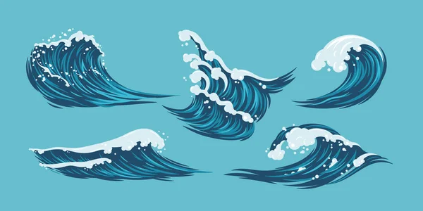 Морская Волна Рисунок Векторной Плоской Конструкции Океана — стоковый вектор