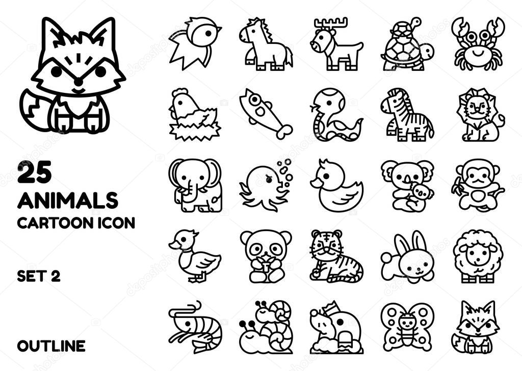 Animal outline icon vector set. Cute cartoon design illustration line art for decoration,brochure,banner,website,media,etc.