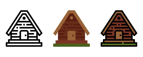 Conjunto Icono Madera Bungalow — Vector de stock