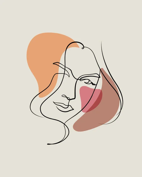 Женщина Лицо Линии Искусства Процветать Векторные Иллюстрации Бохо Абстрактной Цветовой — стоковый вектор