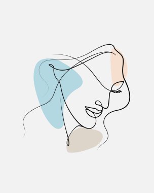 Kadın yüz yüze sanat vektörü çizimi ve soyut boho şekli dekoratif veya zarafet konsepti için izole edilmiş.