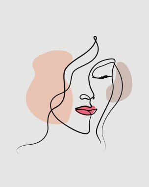 woman face abstract line art vector illustration and abstract boho shape isolated for decorative or elegance concept