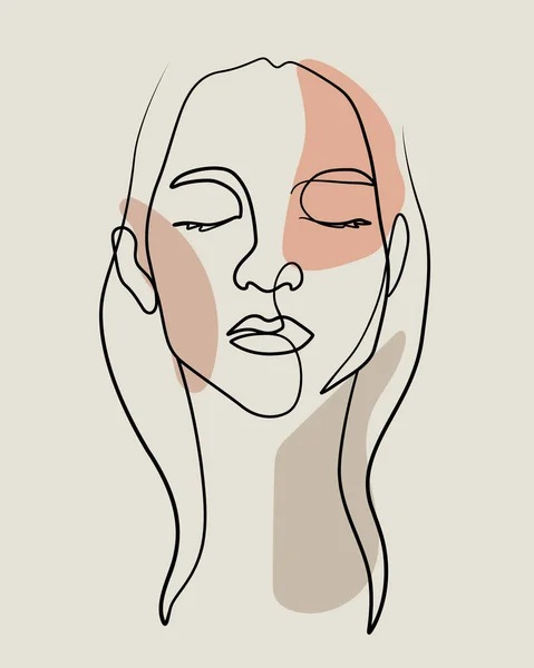 Woman Facial Line Art Vector Decoration Poster Card — стоковый вектор