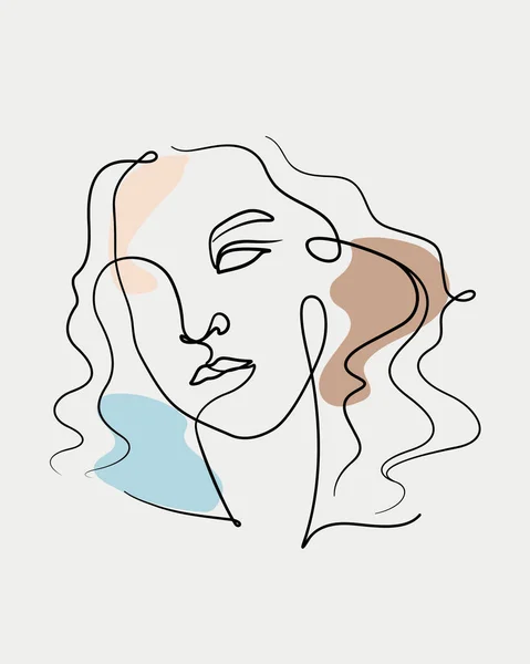 抽象女性面部线条艺术载体 用于装饰 海报等 华丽的风格 单线绘图 — 图库矢量图片