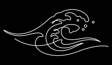 Deniz dalgalarının çizdiği bir çizim. Contour çizgisi ve sürekli çizim vektör su dalgası siyah arkaplan üzerinde izole