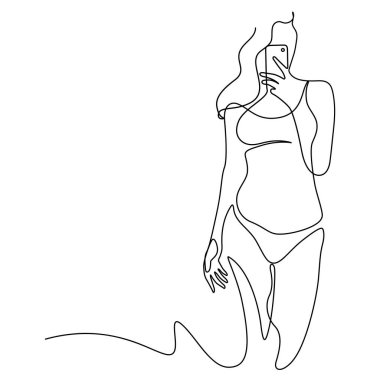 Woman abstract aesthetic one line drawing selfie illustration. Continuous drawing vector styles decorative line art.