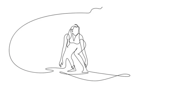 Donna Surfista Cavalcando Sulla Tavola Surf Linea Illustrazione Artistica — Vettoriale Stock
