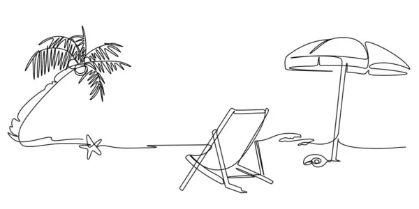 Summer Sea Beach Scene View One Line Drawing Illustration Continuous — Wektor stockowy