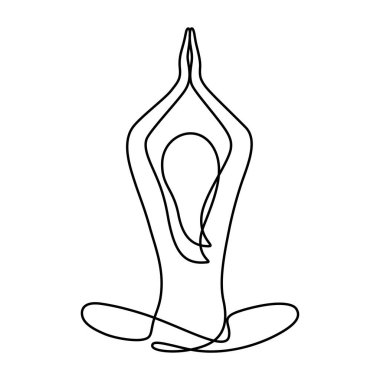 Yogadaki kadın vektör illüstrasyonunu dengeliyor. Beyaz arkaplanda izole edilmiş bir çizgi çizimi ve sürekli biçim.
