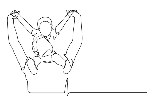 腕上げポーズアクションラインアートと肩の上に息子を運ぶ父 — ストックベクタ
