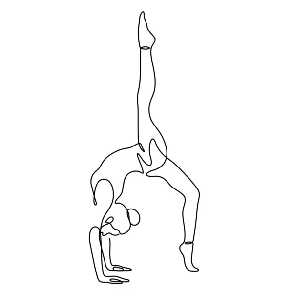 Mujer Yoga Pose Equilibrio Vector Ilustración Dibujo Una Línea Estilo — Archivo Imágenes Vectoriales