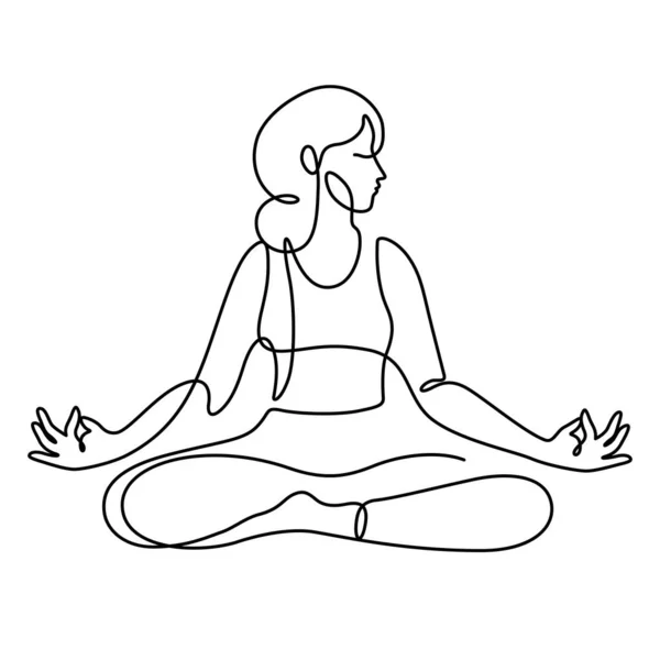 Mujer Loto Pose Yoga Vector Ilustración Dibujo Una Línea Estilo — Vector de stock