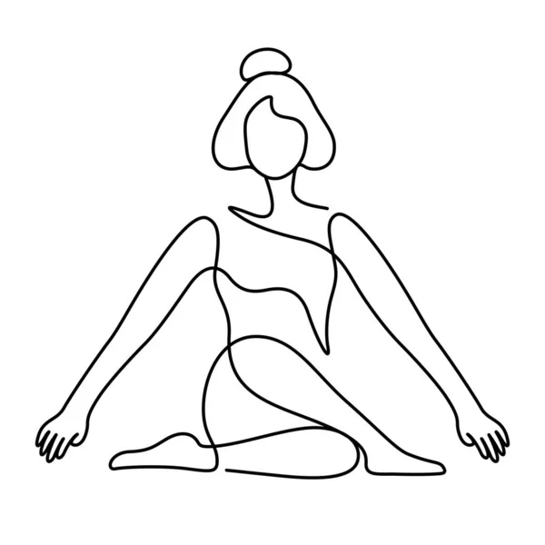 Mujer Yoga Pose Equilibrio Vector Ilustración Dibujo Una Línea Estilo — Vector de stock