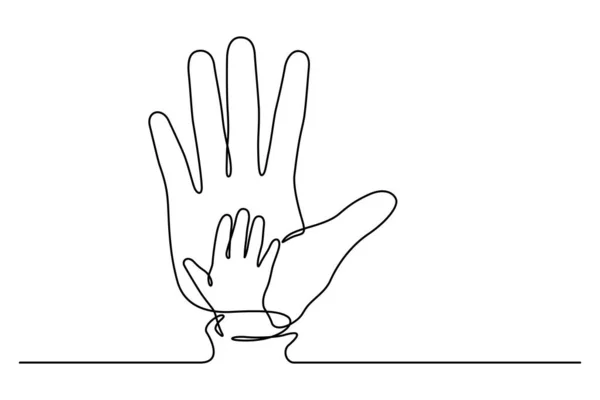 Handfläche Von Baby Und Erwachsenenlinien Vektor Illustration Eine Linienzeichnung Und — Stockvektor