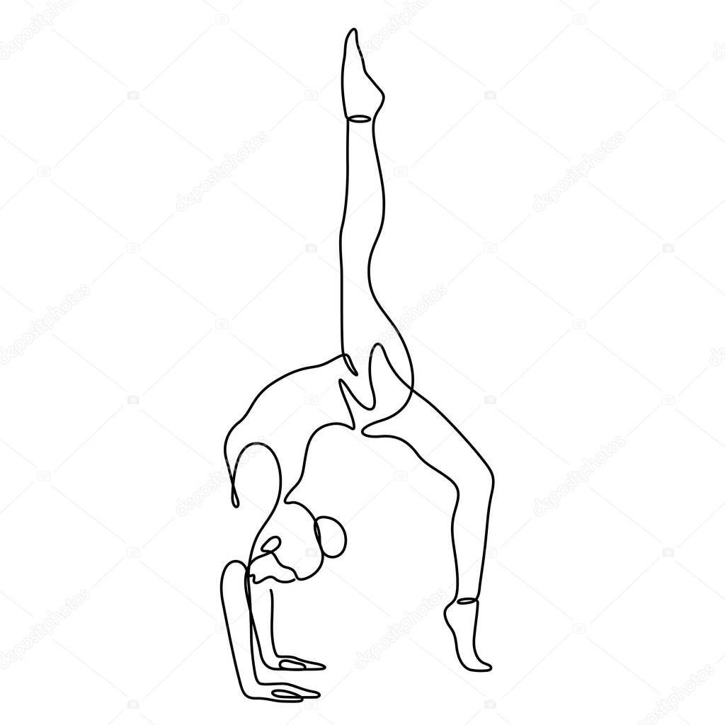 Woman in yoga pose balancing vector illustration. One line drawing and continuous style isolated on white background.