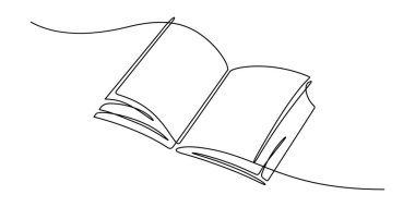 Dekorasyon, arkaplan vs. için kitap açma vektör illüstrasyonunun satır çizimleri devam ediyor. ve asgari kavramsal dekoratif sanat