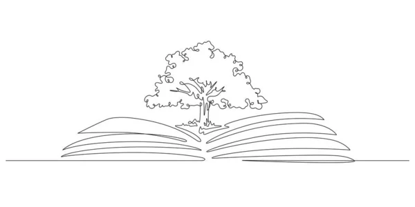 书的知识树的一条线画 为创意概念 连续直线艺术矢量说明 — 图库矢量图片